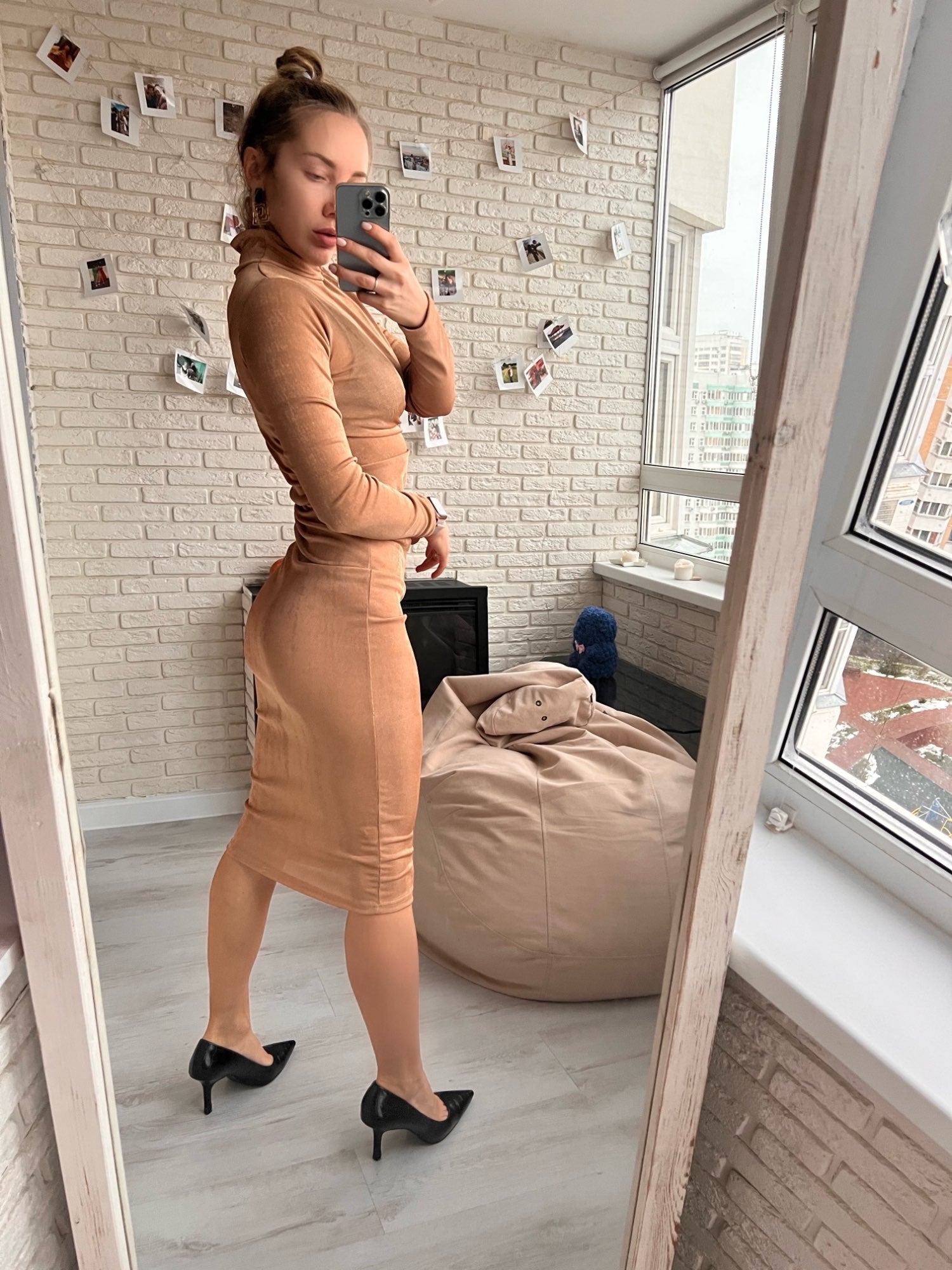 Hoobd Sexy Long Sleeve Turtleneck Midi Dress for Women 2023 Spring Women&#39;s Elegant Bodycon Evening Party Long Dresses Black Blue Khaki