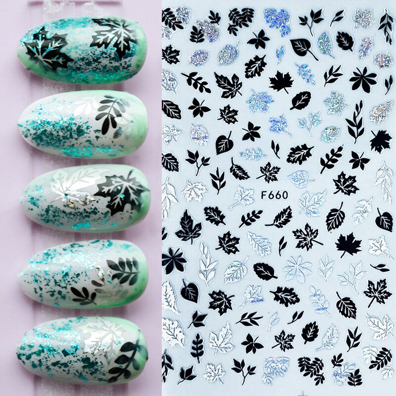 Hoobd1pcs Gold iridescent Maple Leaf 3D Nail Sticker Fall Autumn Pattern Adhesive Transfer Stickers Shiny DIY Nail Art Decoration