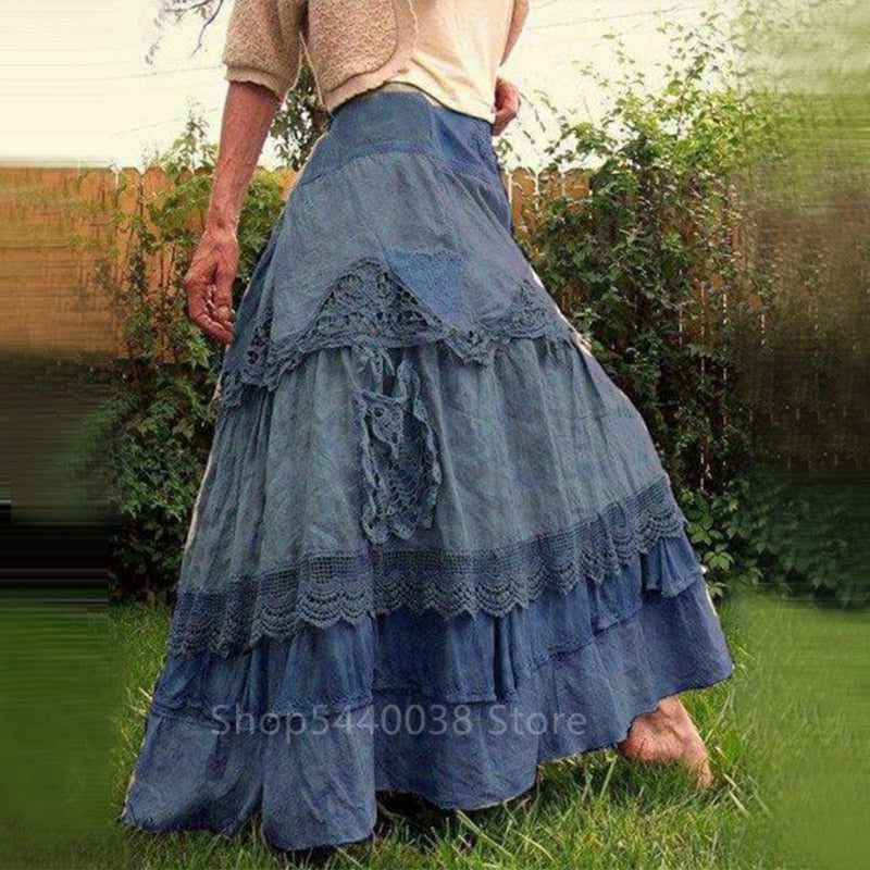 Renaissance Medieval Costume Women Princess Cosplay Halloween Dress Vintage Lace Big Swing Skirts Elegant Hight Waist Middle Age