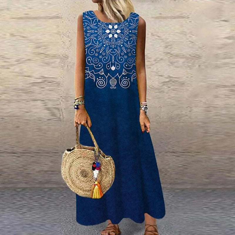 Summer Loose Casual Beach Long Dress Ladies Bohemia Maxi Dress