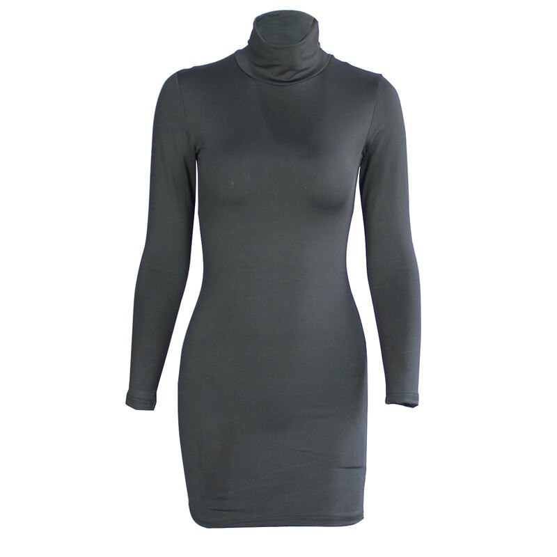 Hoobd Basic White Turtleneck Long Sleeve Slim Package Hips Mini Short Dress Spring Autumn Women Sexy Bodycon Party Dress Vestidos