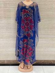 New Style African Women&#39;s Clothing Dashiki Abaya Fashion Gauze Fabric Sequins Bat Sleeve Loose Dress Free Size  Single Piece
