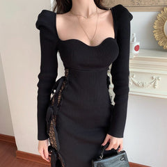 Bodycon Sexy Party Midi Dresses Women Black Elegant Evening Split Dress Ladies Korean Style Night Dresses Autumn Winter New