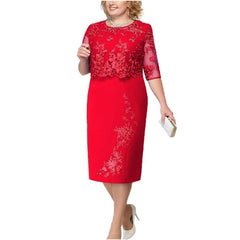 Hoobd Elegant Lace Plus Size Evening Dress Scoop Neck Half Sleeve Wedding Guest Party Gowns Short Mother Of The Bride Dresses