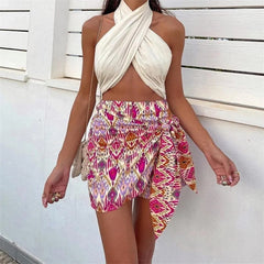 Print High Waist Shorts Women Fashion Women's Skirt Pants Elegant Knot Short Pants Woman Summer Beach Casual Shorts