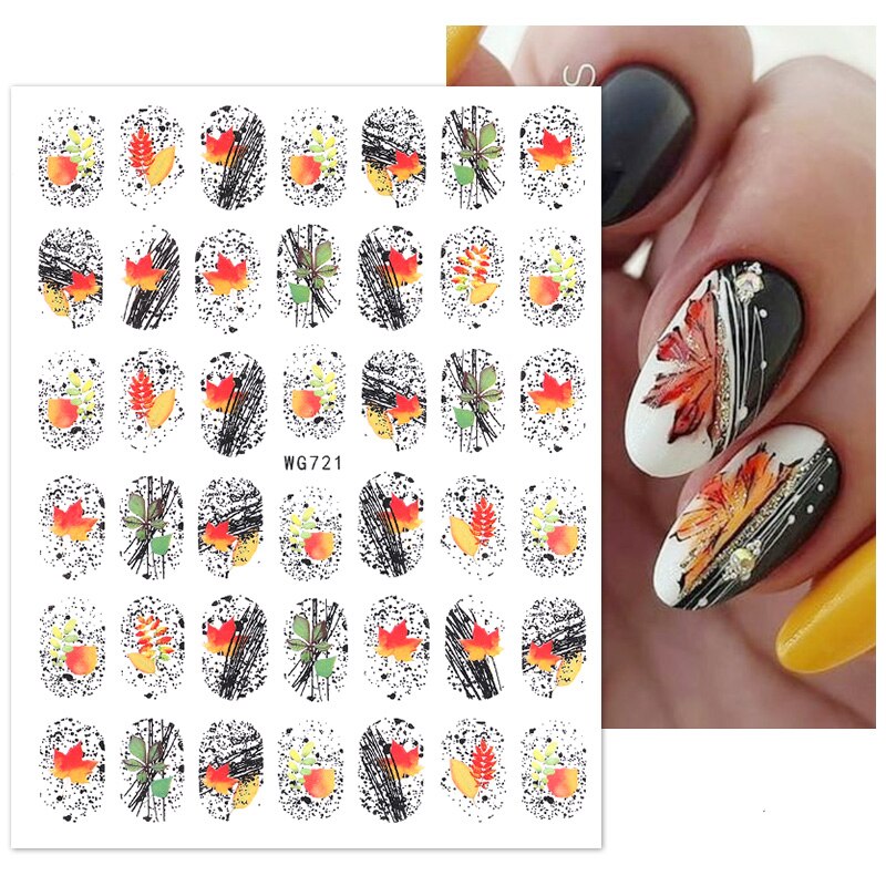 Hoobd1pcs Gold iridescent Maple Leaf 3D Nail Sticker Fall Autumn Pattern Adhesive Transfer Stickers Shiny DIY Nail Art Decoration