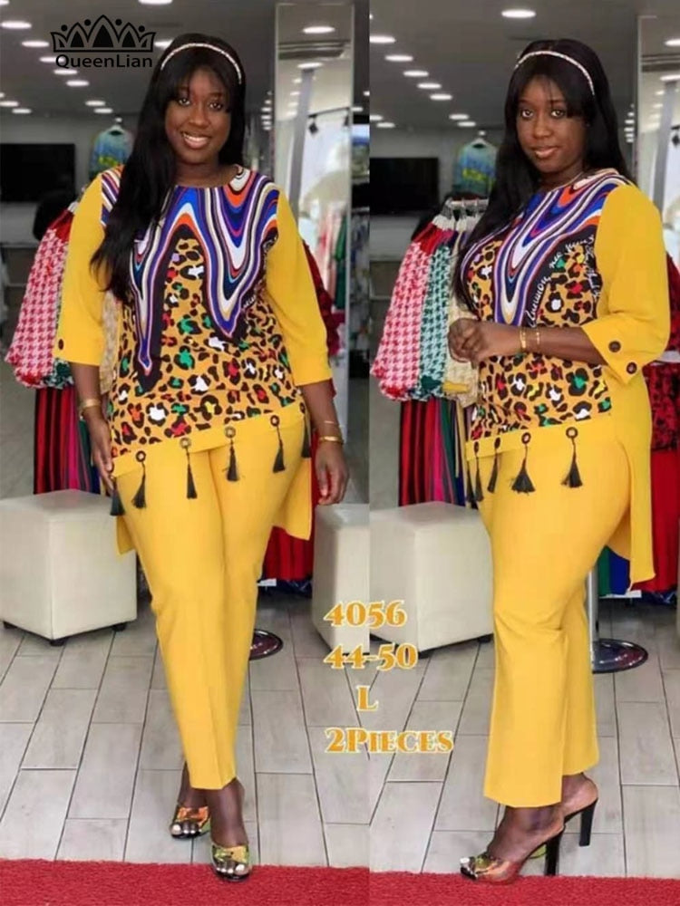 African 2 Colors New Fashion Suit (Dress and Trousers)  Suit African For Lady