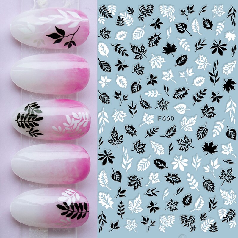 Hoobd1pcs Gold iridescent Maple Leaf 3D Nail Sticker Fall Autumn Pattern Adhesive Transfer Stickers Shiny DIY Nail Art Decoration