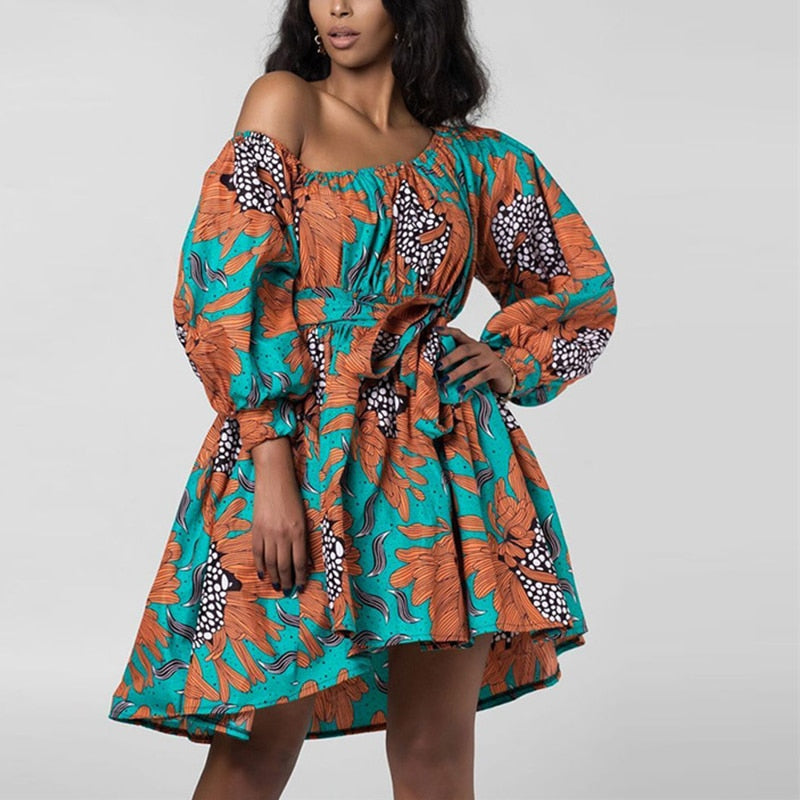 African Dresses Women Sexy Shoulder Off Mini Dress Dashiki Tribal Print Africa Dress Women African Clothes Robe Africaine Femme