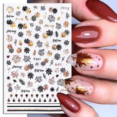 Hoobd1pcs Gold iridescent Maple Leaf 3D Nail Sticker Fall Autumn Pattern Adhesive Transfer Stickers Shiny DIY Nail Art Decoration
