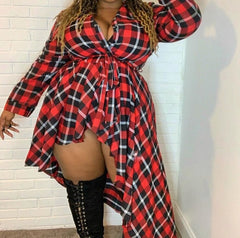 Plaid Print Dip Hem Shirt Dress