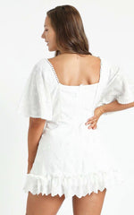Fancy A Spritz Square Neck Mini Dress in White Embroidery