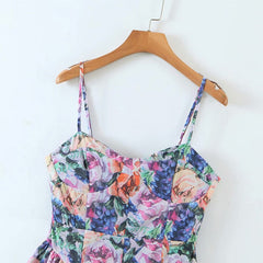 Hoobd Vintage Multicolor Floral Print Sexy Sling Dress Women Summer Chiffon Super-Short Dress Holiday Beach Sundress Vestido