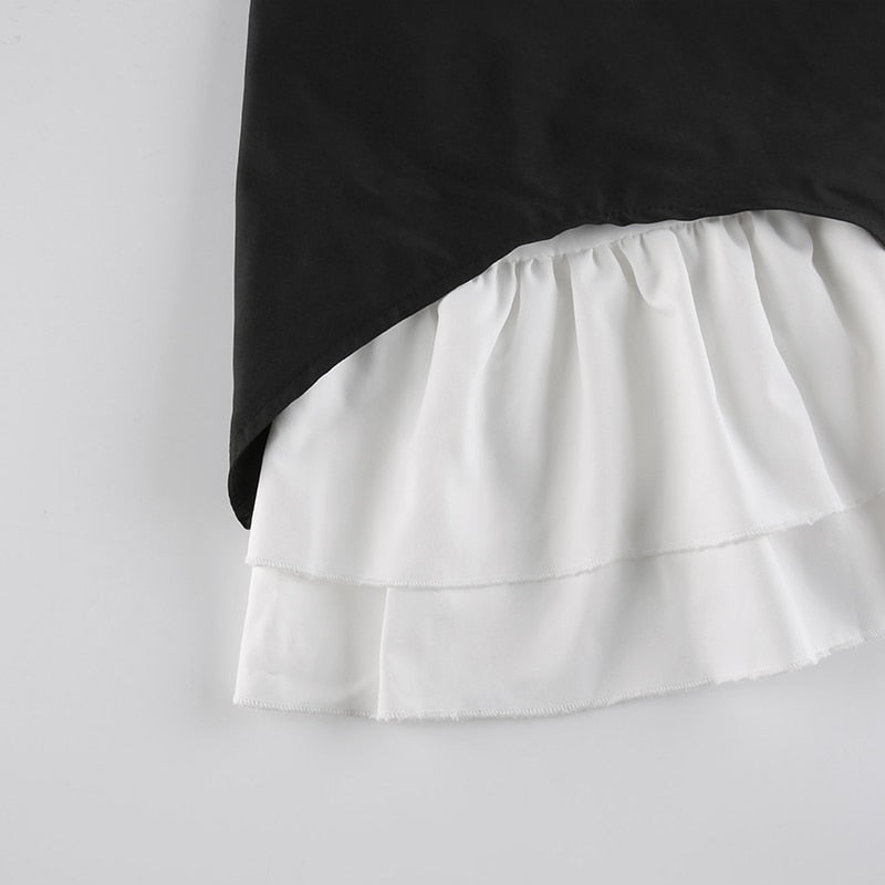 Hoobd Patchwork Slim Ball Gown A-Line Dress Vintage Quare Collar Long Sleeve Mini Dresses For Women Elegant Fashion Lady