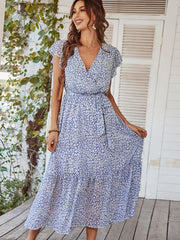 Ladies Vintage Print Chiffon Dress Women Casual Ruffles Long Bohemian Party Beach Summer Dress Women Sundress Female Vestidos