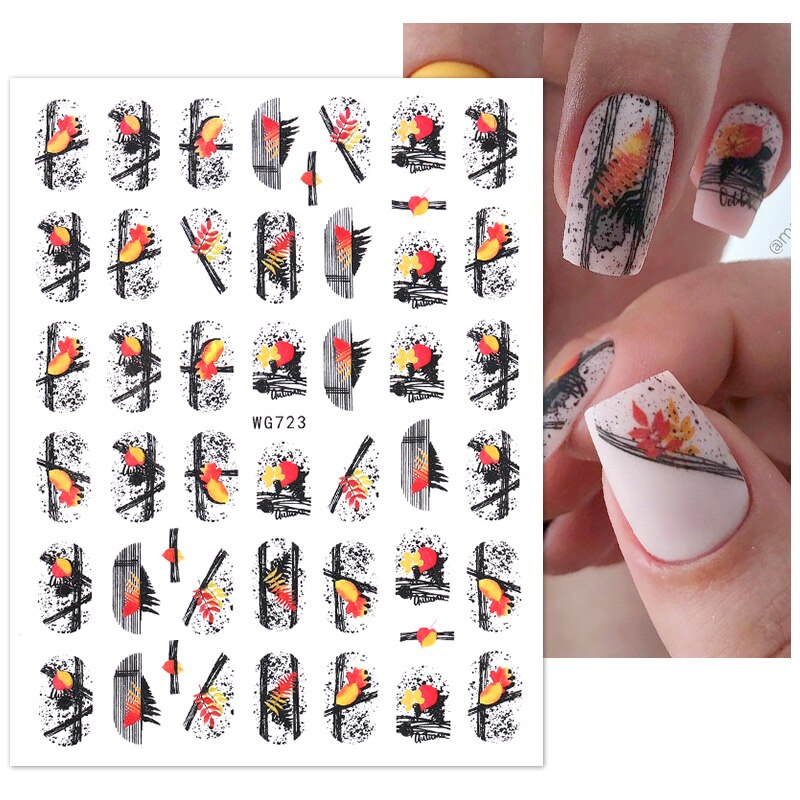 Hoobd1pcs Gold iridescent Maple Leaf 3D Nail Sticker Fall Autumn Pattern Adhesive Transfer Stickers Shiny DIY Nail Art Decoration