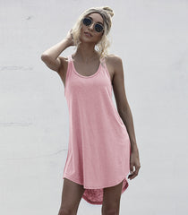 Loose Off Shoulder Asymmetrical Cotton Mini Dress