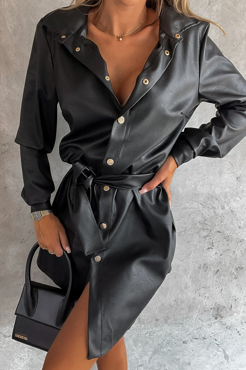 Timeless Button Down Faux Leather Shacket Dress