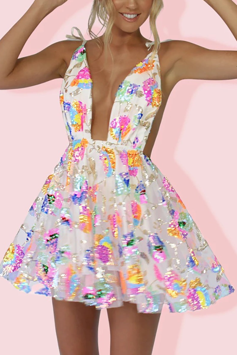 Hoobd Rainbow Sequin Open Back Slip Mini Dress