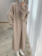 Casual High Neck Solid Color Long Sleeve Knit Dress