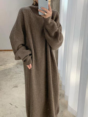 Casual High Neck Solid Color Long Sleeve Knit Dress
