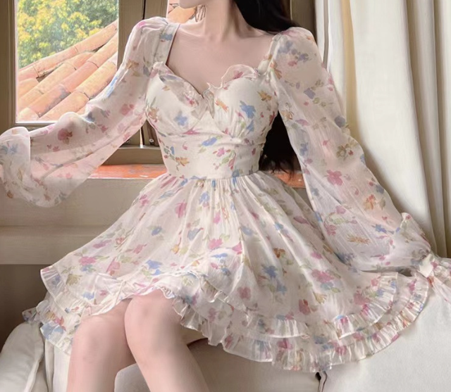 Sweet Elegant Floral Chiffon Dress