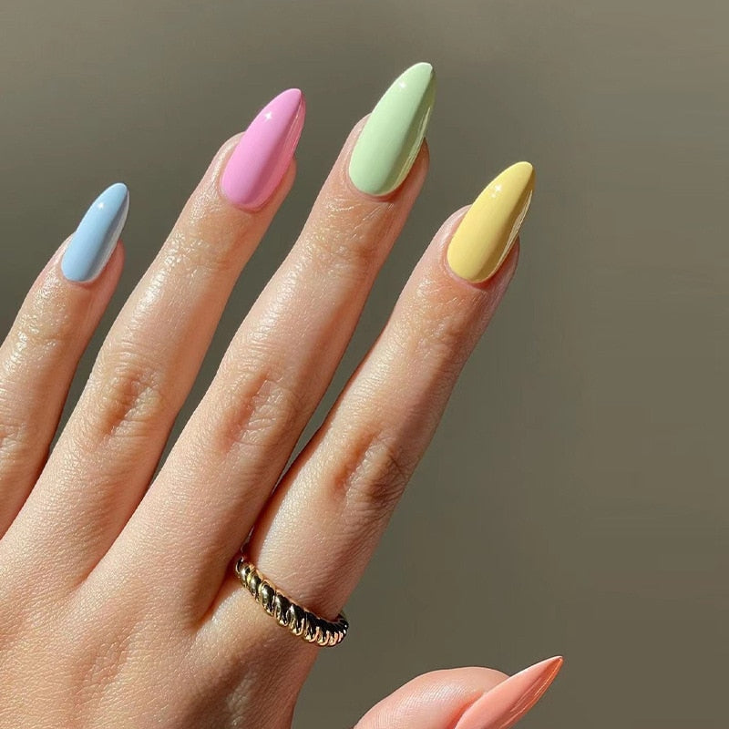 24PCS/box Mid-length  stiletto nail tips Gradients wear full cover paragraph fashion Manicure patch false fingernails for girls