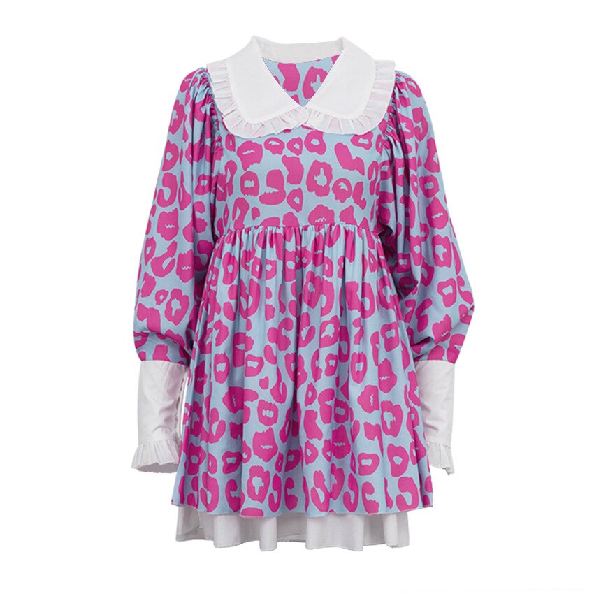 Fashion Sweet Girls Long Sleeve High Waist Printed Short Dress Y2K Streetwear Women's 2023 Spring Loose A-line Beach Dresses