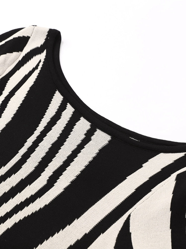 Fashion Leopard Print Women Slim Dress Striped Long Sleeve O Neck High Waist Female Dresses 2023 Spring Wave Party Evening Robe