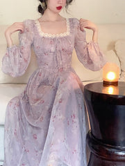 2023 Summer French Elegant Midi Dress Women Causal Long Sleeve Evening Party Dress Office Lady Fairy One Piece Dress Korean Chic