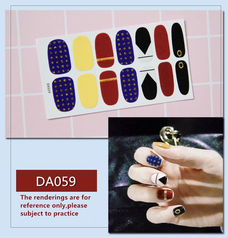 Full Cover Wraps Nail Polish Stickers Strips Plain Nail Art Decorations Heart Designs Glitter Powder Manicure Tips