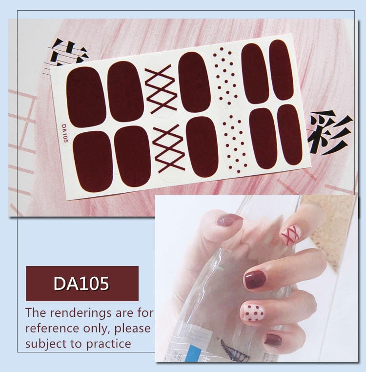 Full Cover Wraps Nail Polish Stickers Strips Plain Nail Art Decorations Heart Designs Glitter Powder Manicure Tips