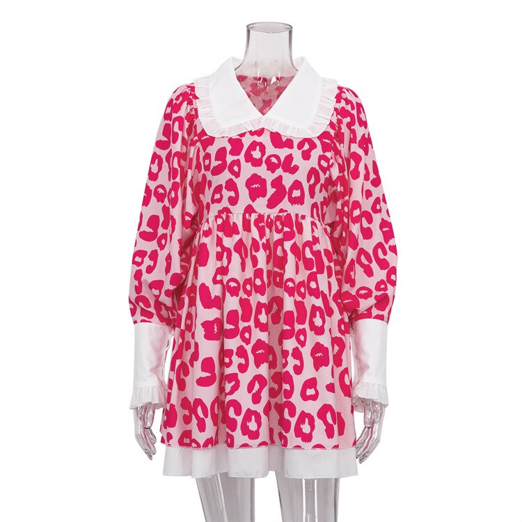 Fashion Sweet Girls Long Sleeve High Waist Printed Short Dress Y2K Streetwear Women's 2023 Spring Loose A-line Beach Dresses