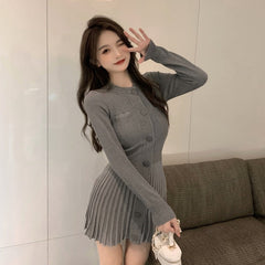 Fashion Korean Mini Dresses Female Autumn Winter 2023 Sexy Bodycon  Wrap White Short Women's Sweater Knitted One-piece Dress Hit