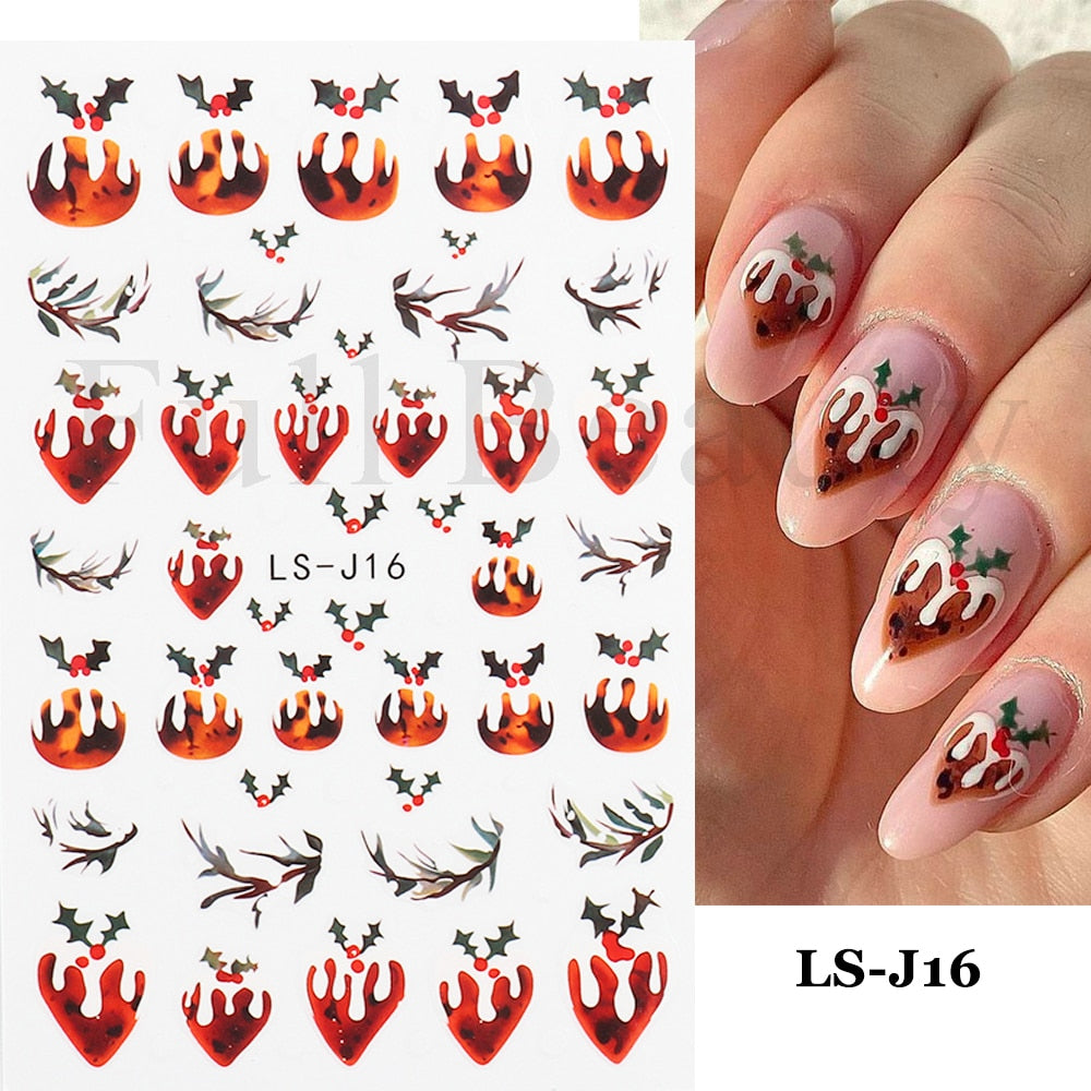 Christmas Nail Sticker 3D Reflective Shiny Glitter Gold Silver Snowflake Elk Bells Decal Slider For Manicure Decoration NLLS-J24