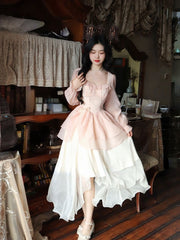 Long Sleeve Fairy Midi Dress Woman Casual Sweet Korean Fashion Dress Beach Party 2023 Summer French Elegant Solid Dress Chiffon