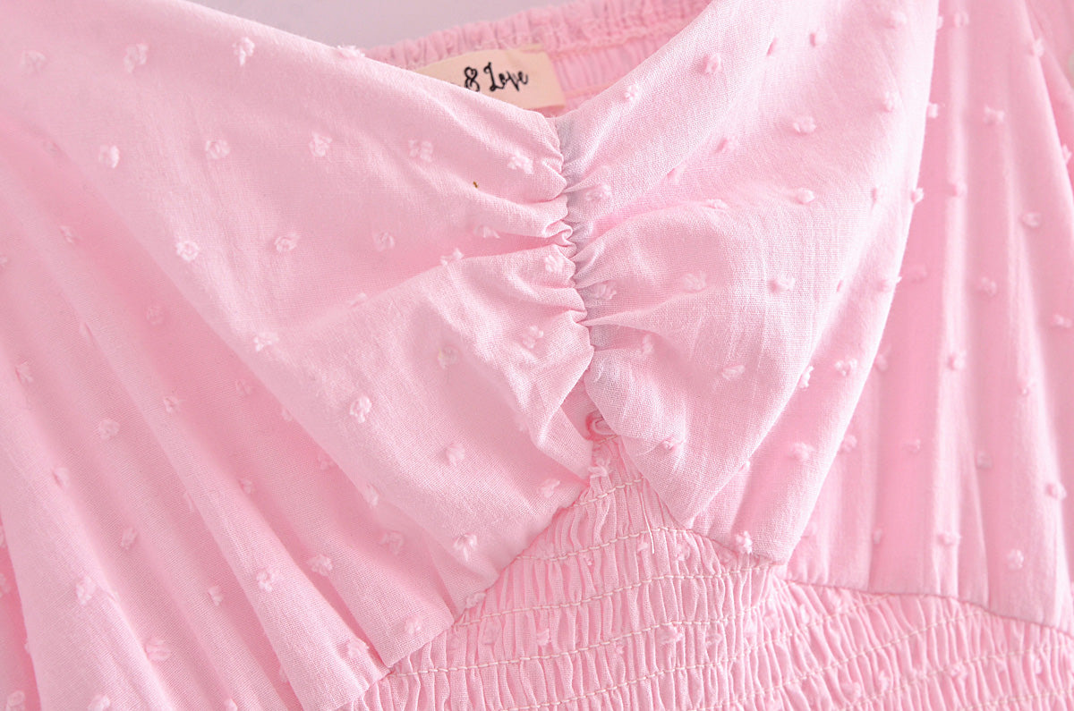 Hoobd High Quality 2023 Summer Pink Short Sleeve Women Ruffled Mini Dress
