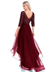 Elegant V-Neck Half Sleeve Sequin Evening Dress Prom Wedding Party Cocktail Dresses Robe Vestidos De Fiesta For Women