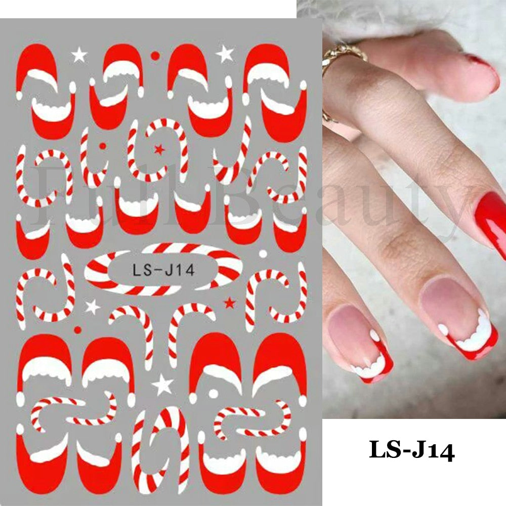 Christmas Nail Sticker 3D Reflective Shiny Glitter Gold Silver Snowflake Elk Bells Decal Slider For Manicure Decoration NLLS-J24