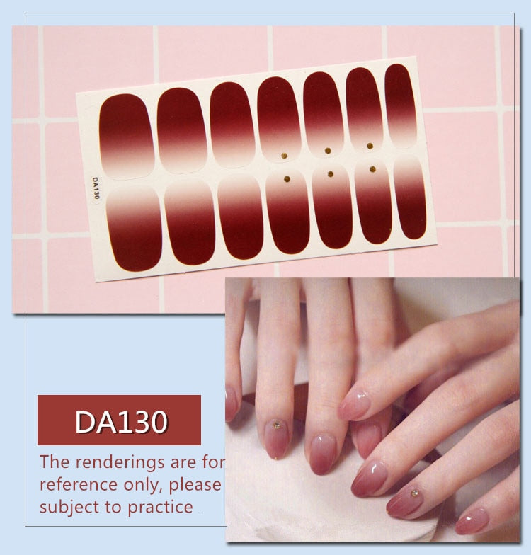 Full Cover Wraps Nail Polish Stickers Strips Plain Nail Art Decorations Heart Designs Glitter Powder Manicure Tips