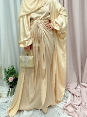 Hoobd Ramadan Eid Fashion Puff Sleeve Muslim Abayas Soft Robe Musulmane Abaya Elegant Silky Muslim Arab Worship Service Clothing