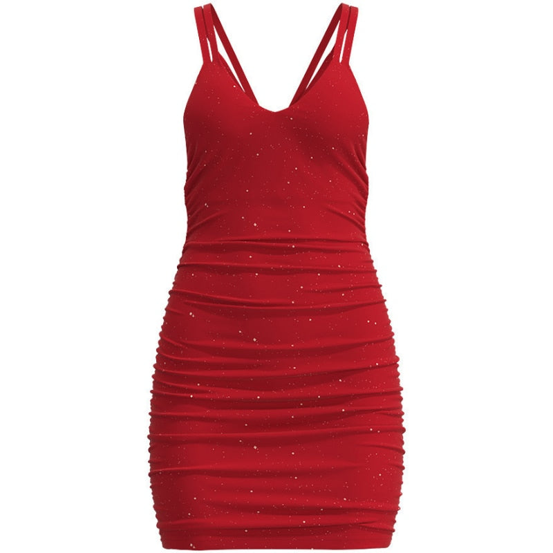 Hoobd2023 Casual Spring Summer Women Backless Dress Solid Color TANK  Sleeveless V-Neck Hollow-out Slim Party Sexy Mini Dresses