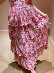 2023 Summer New In High Quality Floral Print Elastic Women Tiered Strappy Midi Long Summer Beach Vacation Dress Fairycore