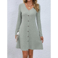 Autumn Dresses 2023 New Knitted Solid Color V-neck Long Sleeve Vestidos Ladie Fashion Elegant Slim Cropped Knitteds Dress MsChuh