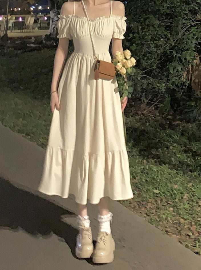 Pure Color Fairy 2 Piece Dress Set Woman Elegant 2022 Summer Short Sleeve French Vintage Dress Party Korean Fashion Midi Dress