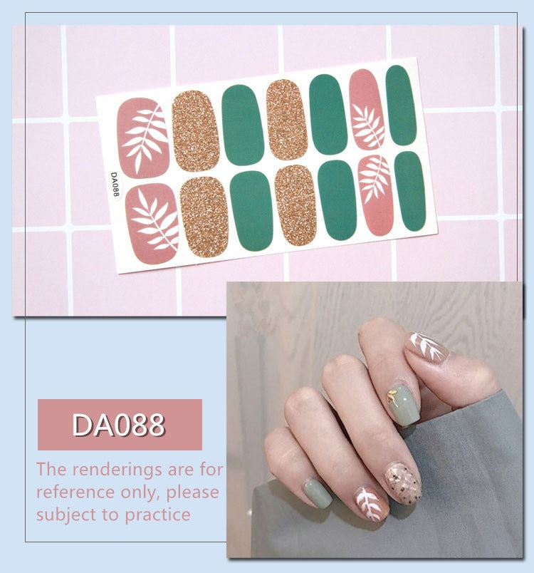 Full Cover Wraps Nail Polish Stickers Strips Plain Nail Art Decorations Heart Designs Glitter Powder Manicure Tips