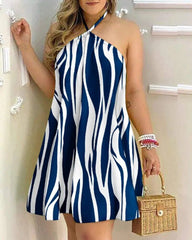 Hoobd Spring Summer Fashion Women&#39;s Dress Sexy Off Shoulder Neck Strap Loose Dress Stripe Flower Print All Season Mid Length Dress