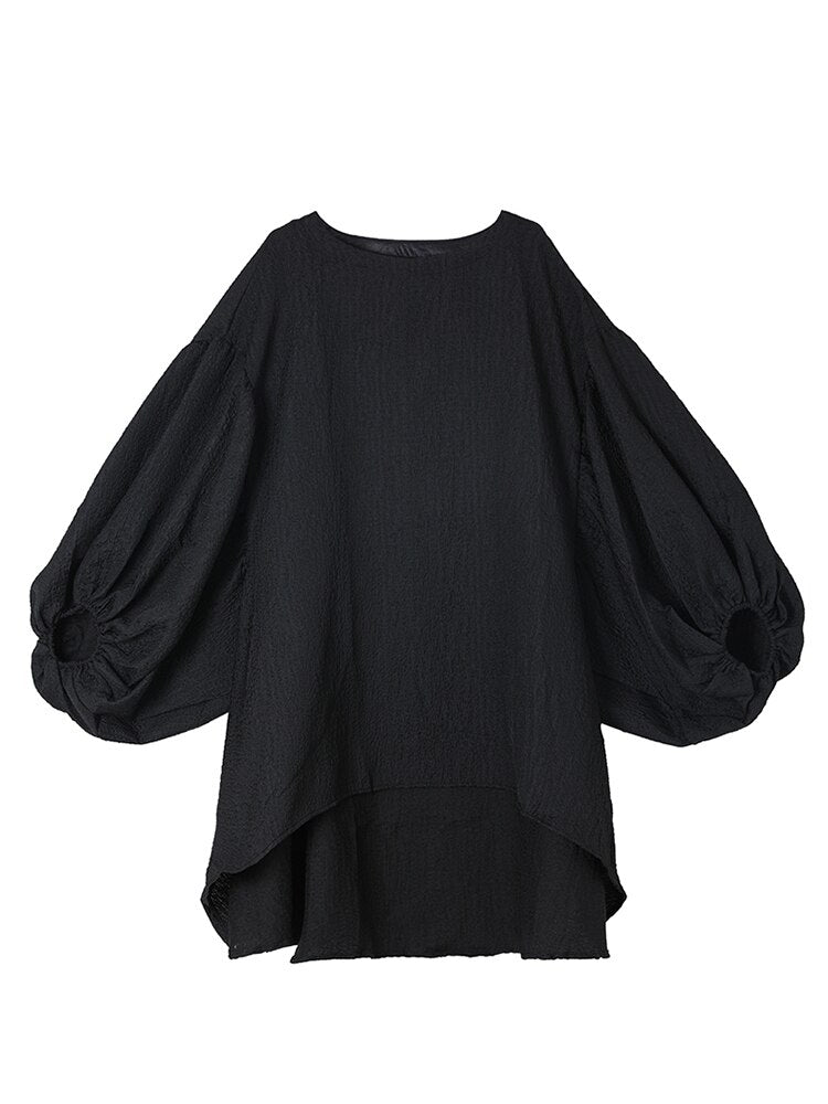 Fashion Solid Color Dress Women's Autumn 2023 New Round Neck Loose Batwing Sleeve Knee-length Dresses Female