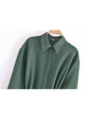 New Women Army Green With Belt Shirt Dress Long Sleeve Lapel Collar Female Autumn Dress Short Vestido