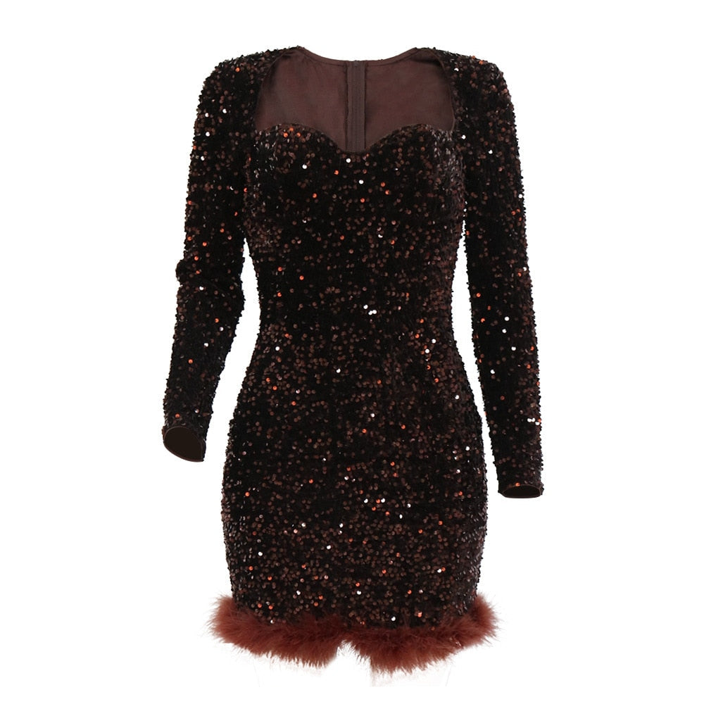 Sexy Luxury Sequins One Shoulder Mini Dress